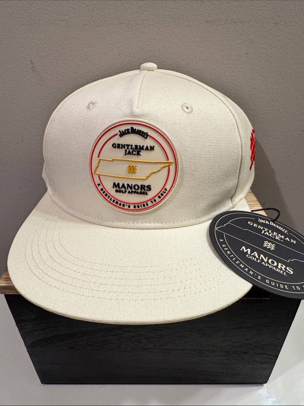 Jack Daniels Gentlemen Jack White Snapback with Red and Gold Patch